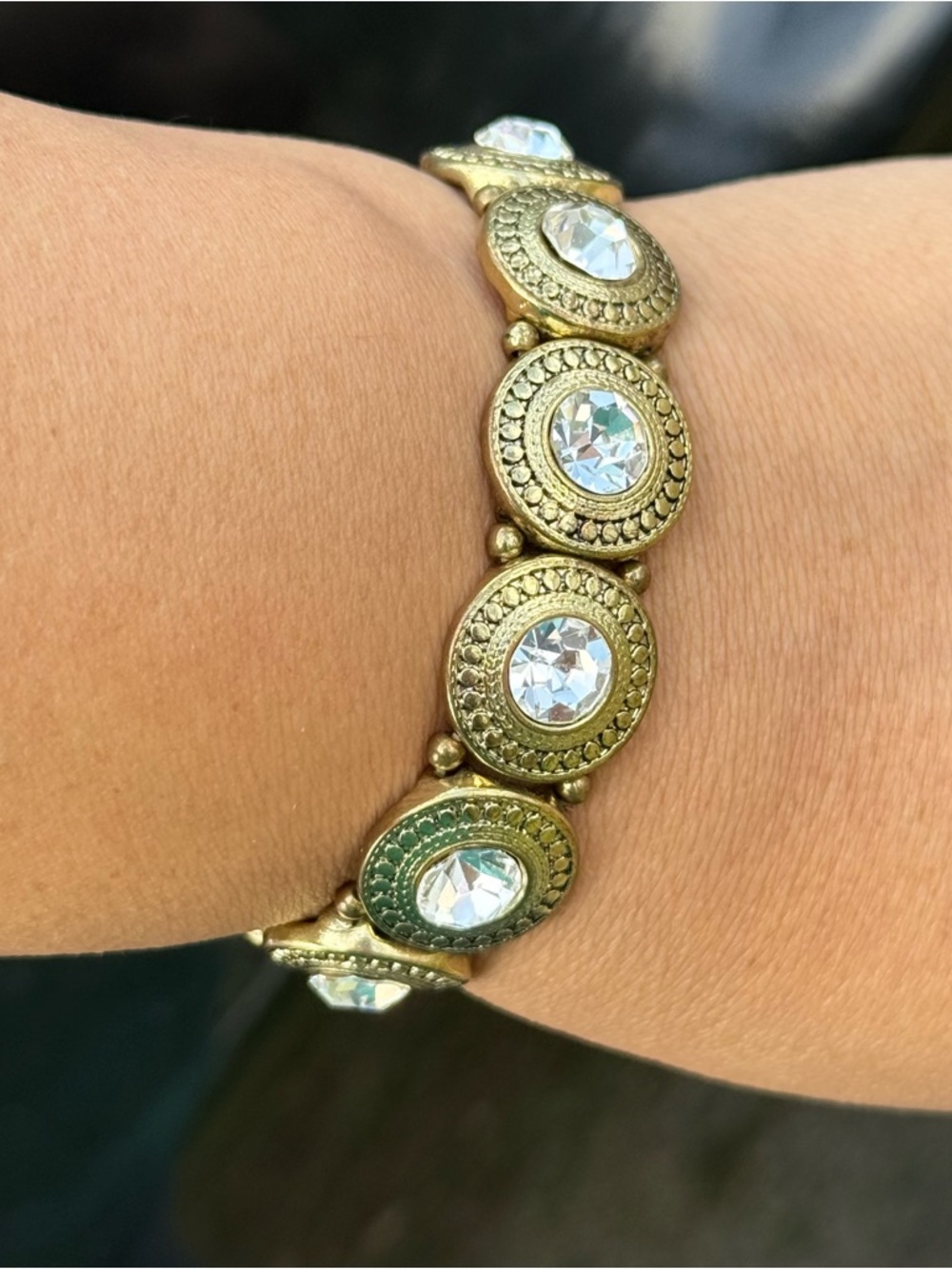 Gold-Tone Crystal Medallion Stretch Bracelet - Women Jewelry